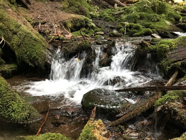 Water cascading over rocks above Shadow Falls