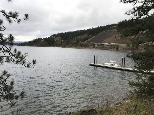 View towards the docks. Boat launch and I-90 in the background