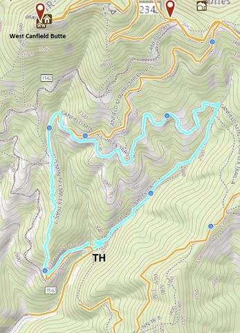 Teal: Canfield Cave Loop; Orange: Canfield East Flank Loop