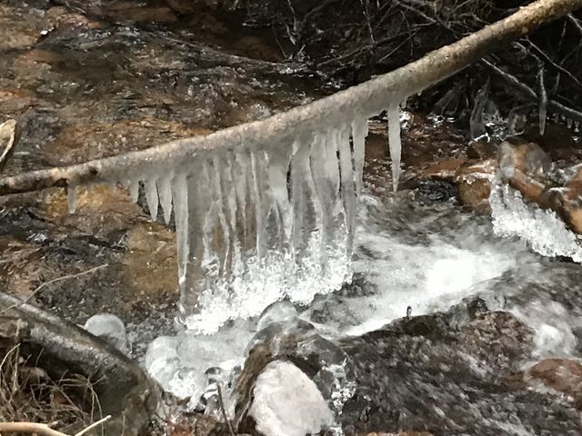 Icicles hung decoratively across Tango Creek
