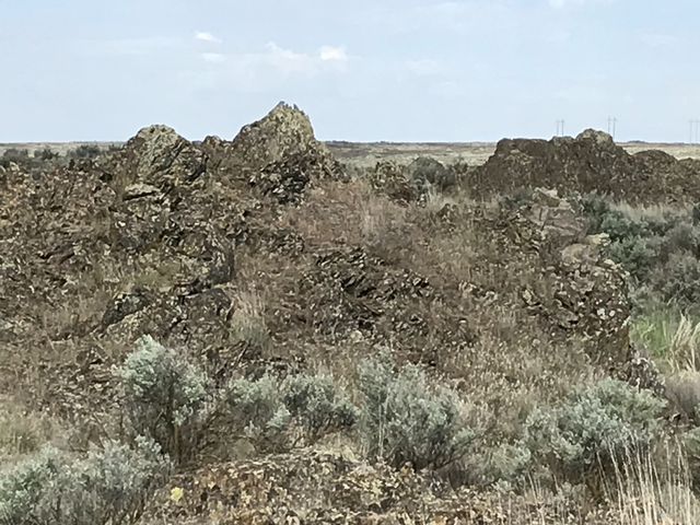 Crumbling basalt rock formations near the trailhead