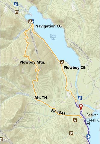 Orange: Plowboy Mountain trail; Purple: Lakeshore trail