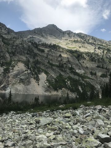 Rock Lake from the western shore with Ojibway Peak looming above