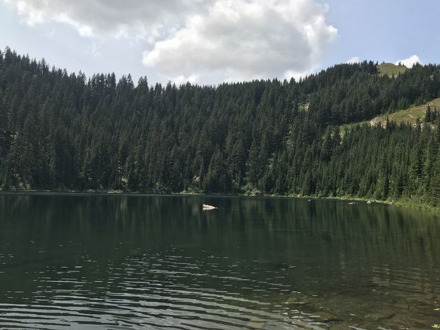 Crystal Lake and the forested slope of Reeds Baldy