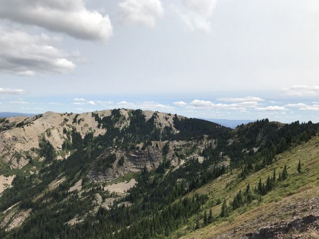 From Pearson Peak, looking back. Crystal Lake is hidden beneath those two ridges