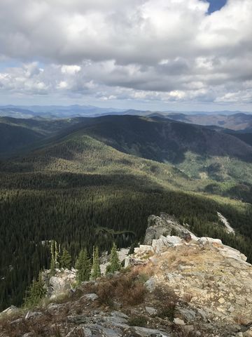 Looking east from Snow Peak, with the 2 ponds in the foreground below and Lightning Ridge in the background