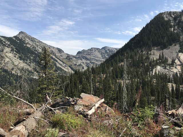 Looking out over Wanless Lake. The notch in the middle of the photo is Lost Buck Pass