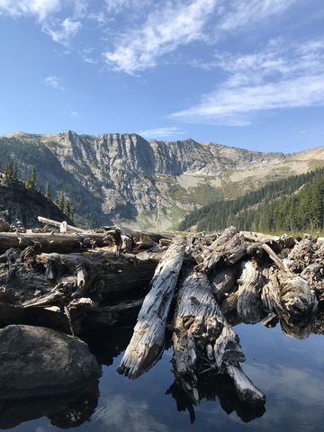 Wanless Lake outlet, with view west to its headwall