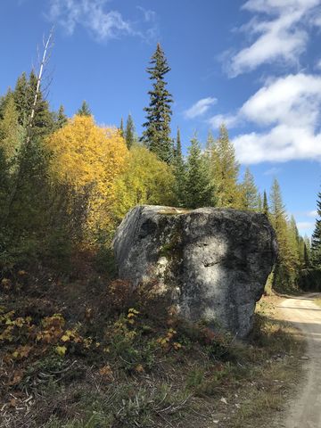 A large boulder at the trailhead